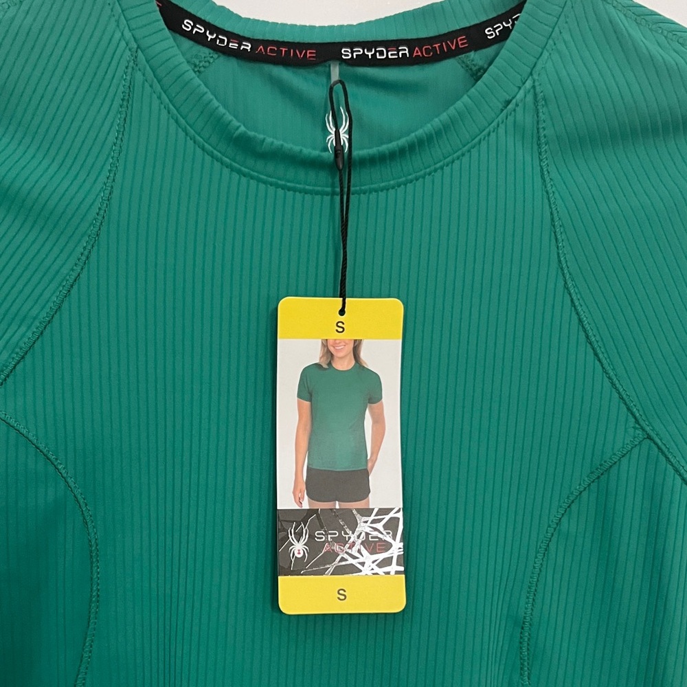 NWT Spyder Active Women's UPF 50+ Ribbed Short Sleeve Tee Shirt Green Size Small